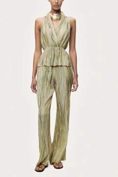 Nocturne Halterneck Peplum Top With Ring Chain Back Detail In Green