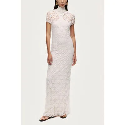 Nocturne High-neck Lace Maxi Dress In White