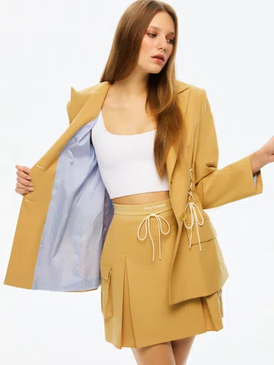 Nocturne High-waisted Ribbed Mini Skirt In Camel