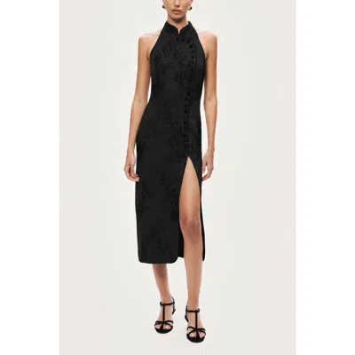 Nocturne High-neck Button-detail Midi Dress In Black