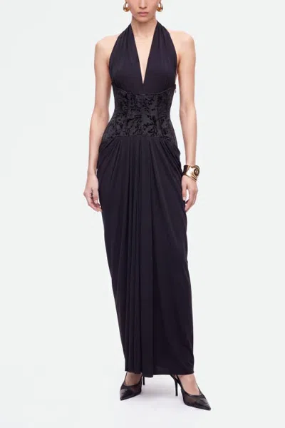 Nocturne Jacquard Halter Neck Maxi Dress In Black