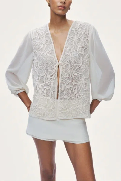 Nocturne Lace Front Sheer Sleeve Jacket In White