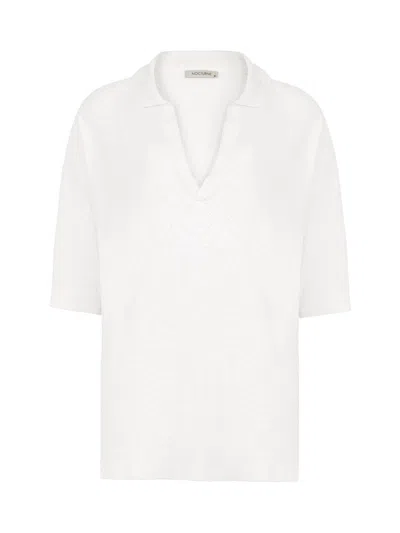 Nocturne Lapel Collar Knit Top In White