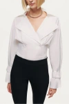 Nocturne Layered Collar Wrap Bodysuit In White