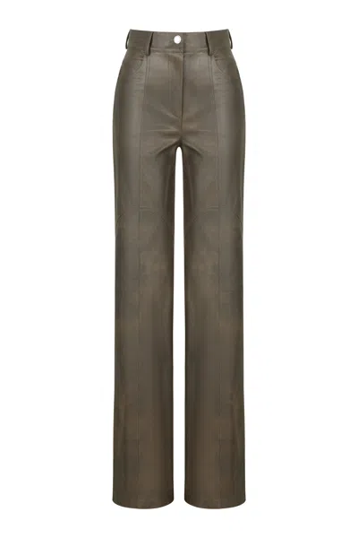 Nocturne Women's Leather Trim Pants In Brown