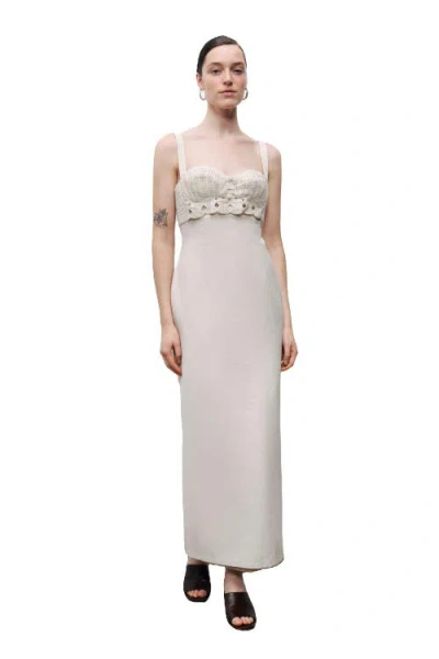 Nocturne Linen Brode Detailed Sweetheart Maxi Dress
