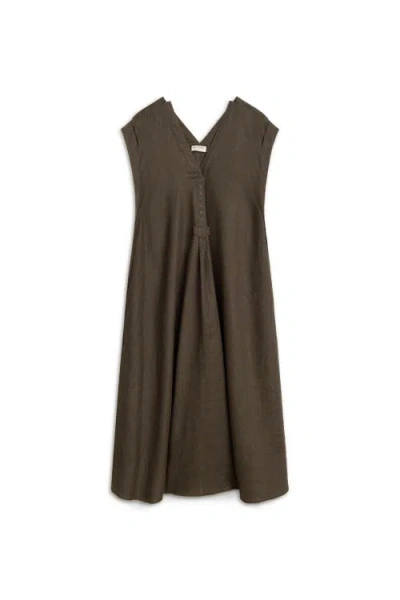 Nocturne Linen Maxi Dress In Coffee