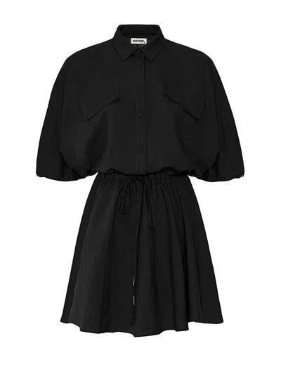 Nocturne Linen Shirt Dress In Black