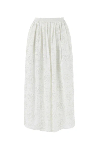 Nocturne Long Skirt With Stone Embroidery In Ecru