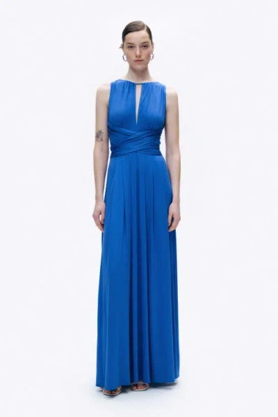 Nocturne Maxi Dress With Belt Detail In Indigo Blue