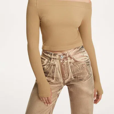 Nocturne Metallic Jersey Crop Top In Beige