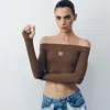 Nocturne Metallic Jersey Croptop In Olive