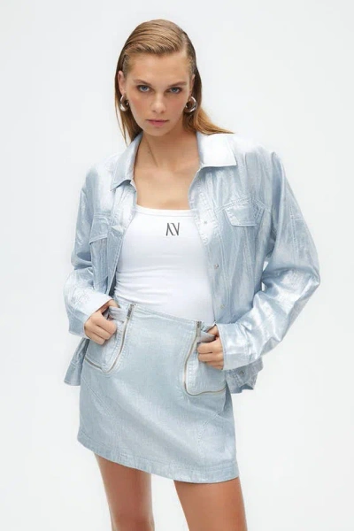 Nocturne Metallic Shell Detailed Jacket In Blue