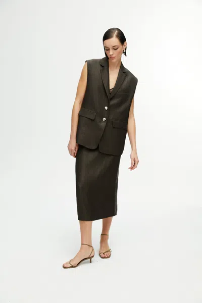 Nocturne Midi Skirt With Back Slits In Brown