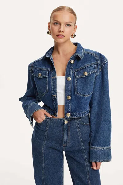 Nocturne Military Buttoned Crop Denim Jacket In Multi