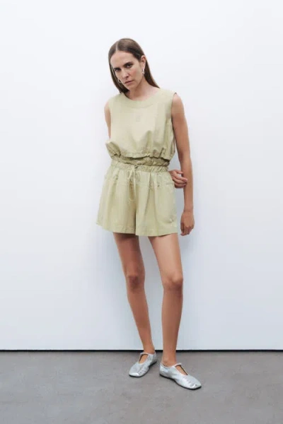 Nocturne Mini Shorts With Printed Details In Olive Green