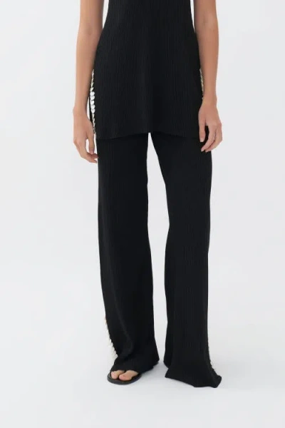 Nocturne Mother Of Pearl Beaded Knit Pants In Black