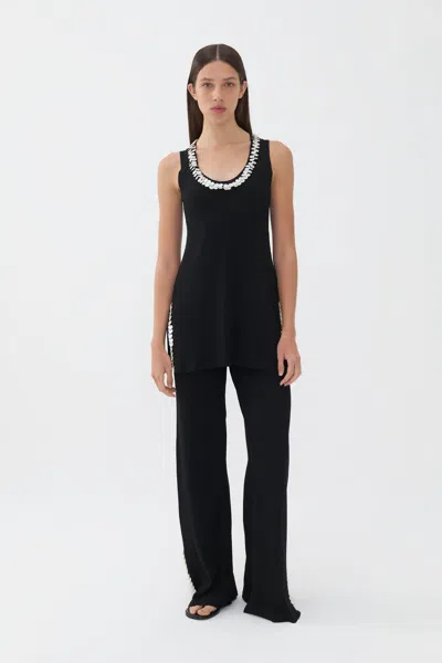 Nocturne Mother Of Pearl Beaded Knit Top In Black