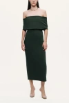 Nocturne Off-shoulder Foldover Column Midi Dress In Green