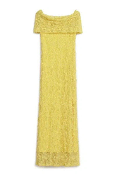 Nocturne Off-the-shoulder Lace Detailed Maxi Dress In Yellow