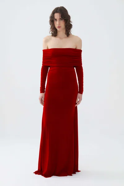Nocturne Off-the-shoulder Maxi Dress In Red