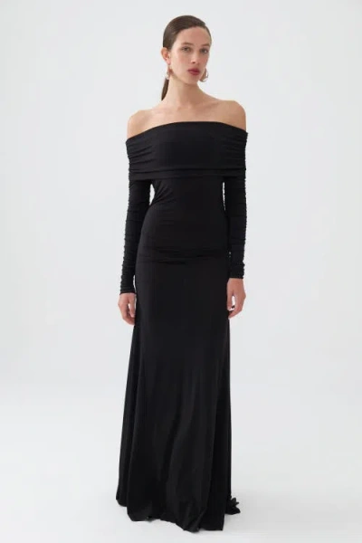 Nocturne Off-the-shoulder Maxi Dress In Black