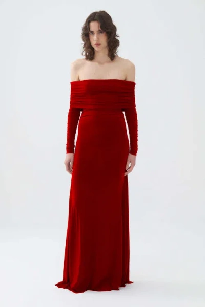 Nocturne Off-the-shoulder Maxi Dress In Red