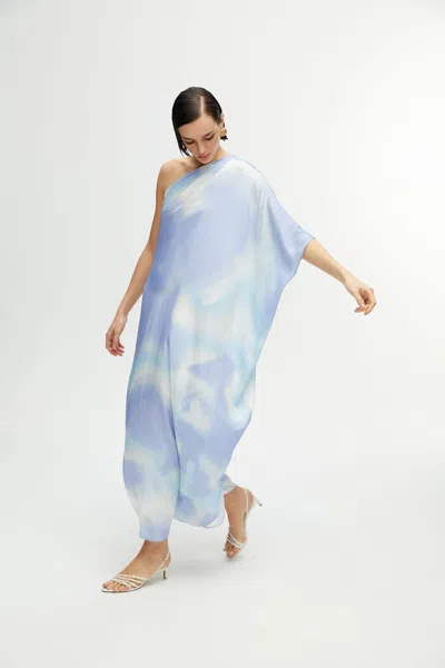 Nocturne One-shoulder Cape Midi-dress In Multi-colored