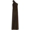 Shop Nocturne One Shoulder Maxi Dress In Dark Brown