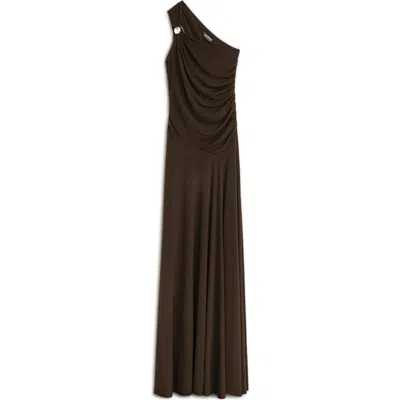 Nocturne One Shoulder Maxi Dress In Dark Brown