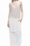 Nocturne Open Back Crystal Stone Detailed Blouse In White