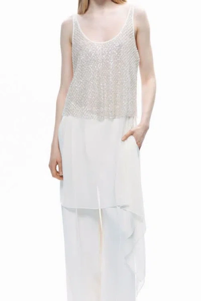 Nocturne Open Back Crystal Stone Detailed Blouse In White