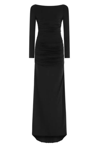 Nocturne Women's Black Open Back Long Sleeve Maxi Dress