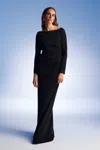Nocturne Open Back Long Sleeve Maxi Dress In Black