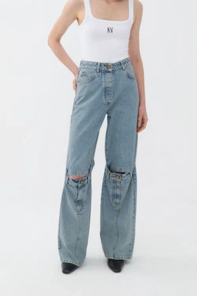 Nocturne Open-knee Wide Leg Jeans In Navy