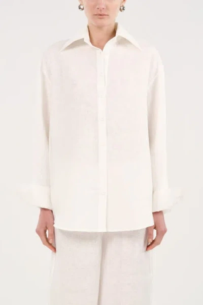Nocturne Oversized Linen Button Up Shirt In White