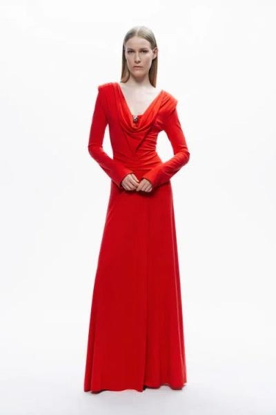 Nocturne Padded Accessory Detailed Maxi Dress In Red