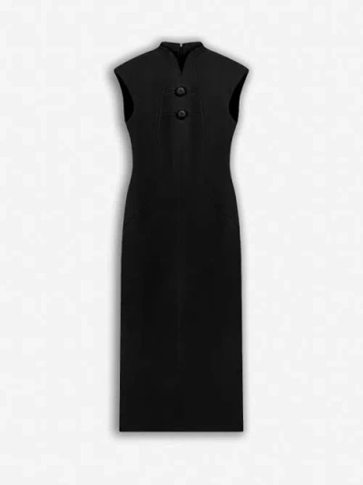 Nocturne Padded Shoulder Button Detail Maxi Dress In Black