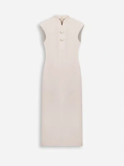 Nocturne Padded Shoulder Button Detail Maxi Dress In Neutral