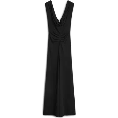 Nocturne Padded Shoulder Maxi Dress In Black