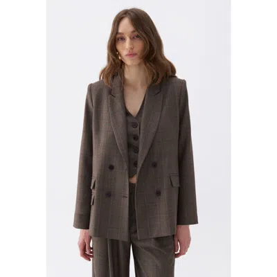Nocturne Padded Shoulder Plaid Blazer In Multi-colored