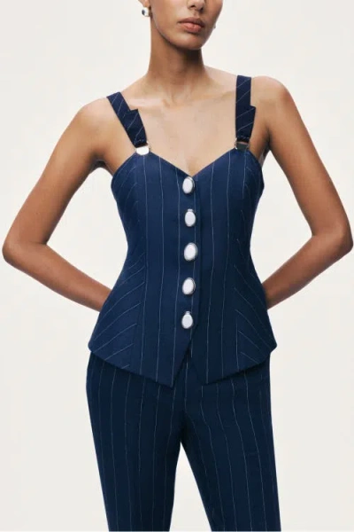Nocturne Pinstripe Corset Bustier Top In Blue
