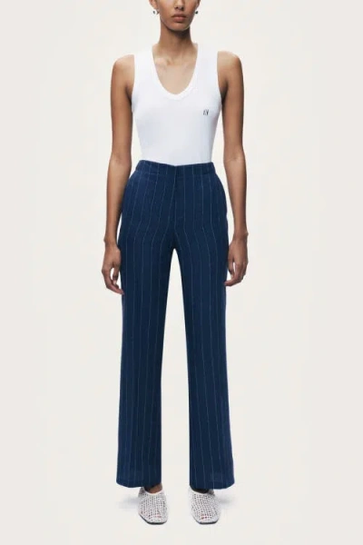 Nocturne Pinstripe Wide Leg Trousers In Blue