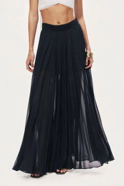 Nocturne Pleated Chiffon Wide-leg Pants In Black