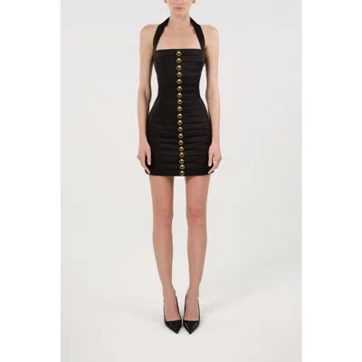 Nocturne Pleated Detail Embellished Mini Dress In Black