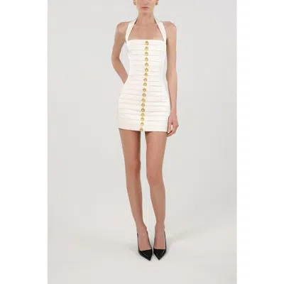 Nocturne Pleated Detail Embellished Mini Dress In White