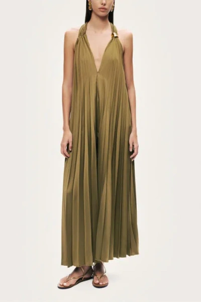 Nocturne Pleated Halter Maxi Dress In Green
