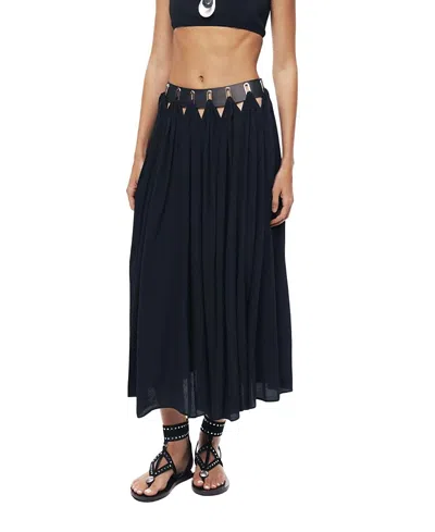 Nocturne Pleated Ring-detail Midi Skirt In Black