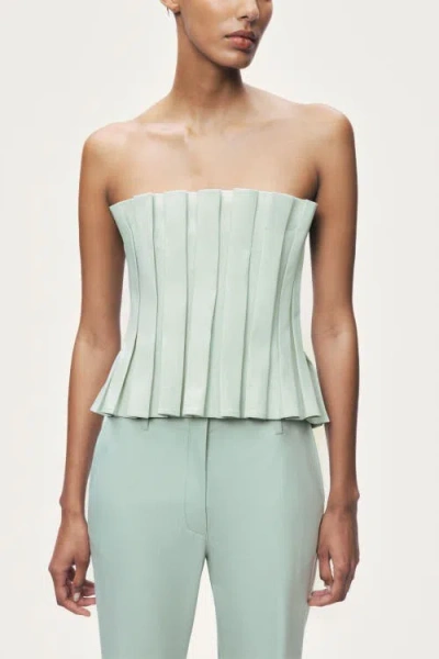 Nocturne Pleated Strapless Bustier Top In Green