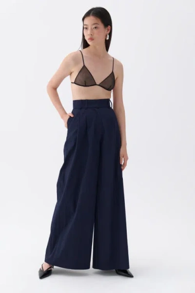 Nocturne Pleated Wide Leg Pants In Navy